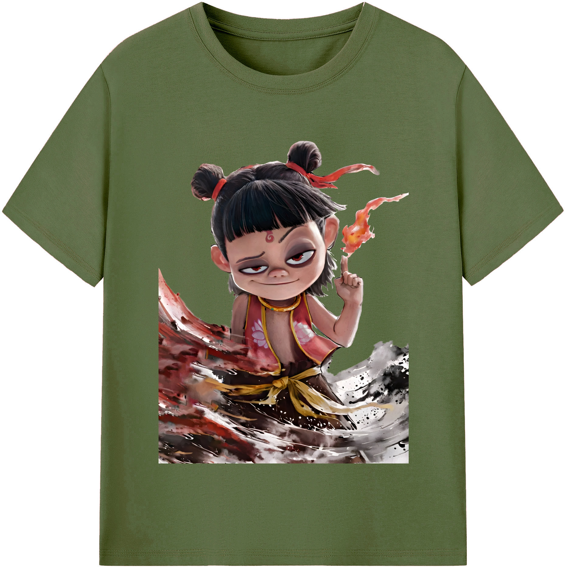 （画像用） Ne Zha 2 ナタ 魔童の大暴れ 綿100％半袖Tシャツ（フロントプリント）